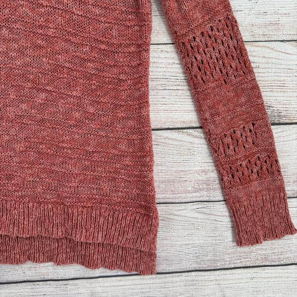 Lucky Brand Open Knit Long Sleeve Sweater Womens Medium Pink Roll Neck - Picture 6 of 11